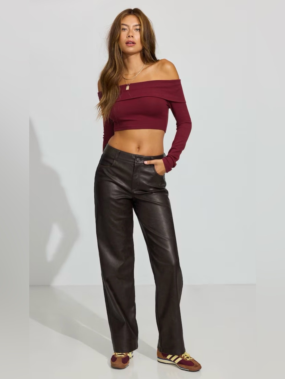 Garage Faux Leather Straight Leg Pants Washed Out Brown Size 3 NWT